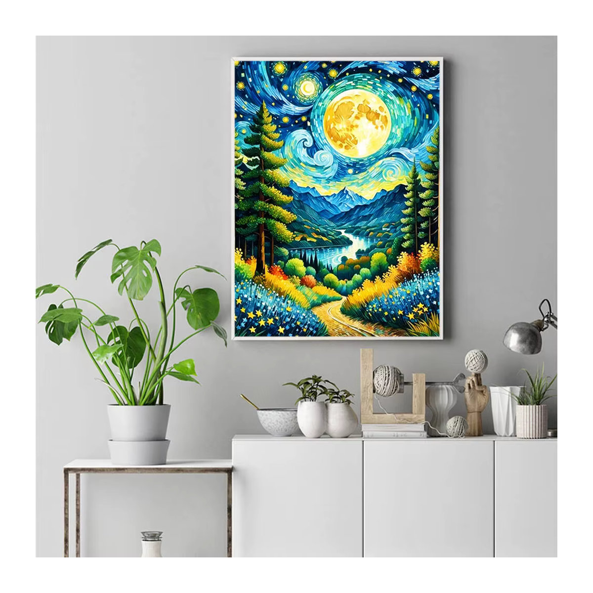 Evershine Diamantgemälde Abstrakte Landschaft mit Sternenhimmel und Mond, Mehrfarbig, Wandmontage - Bild 3
