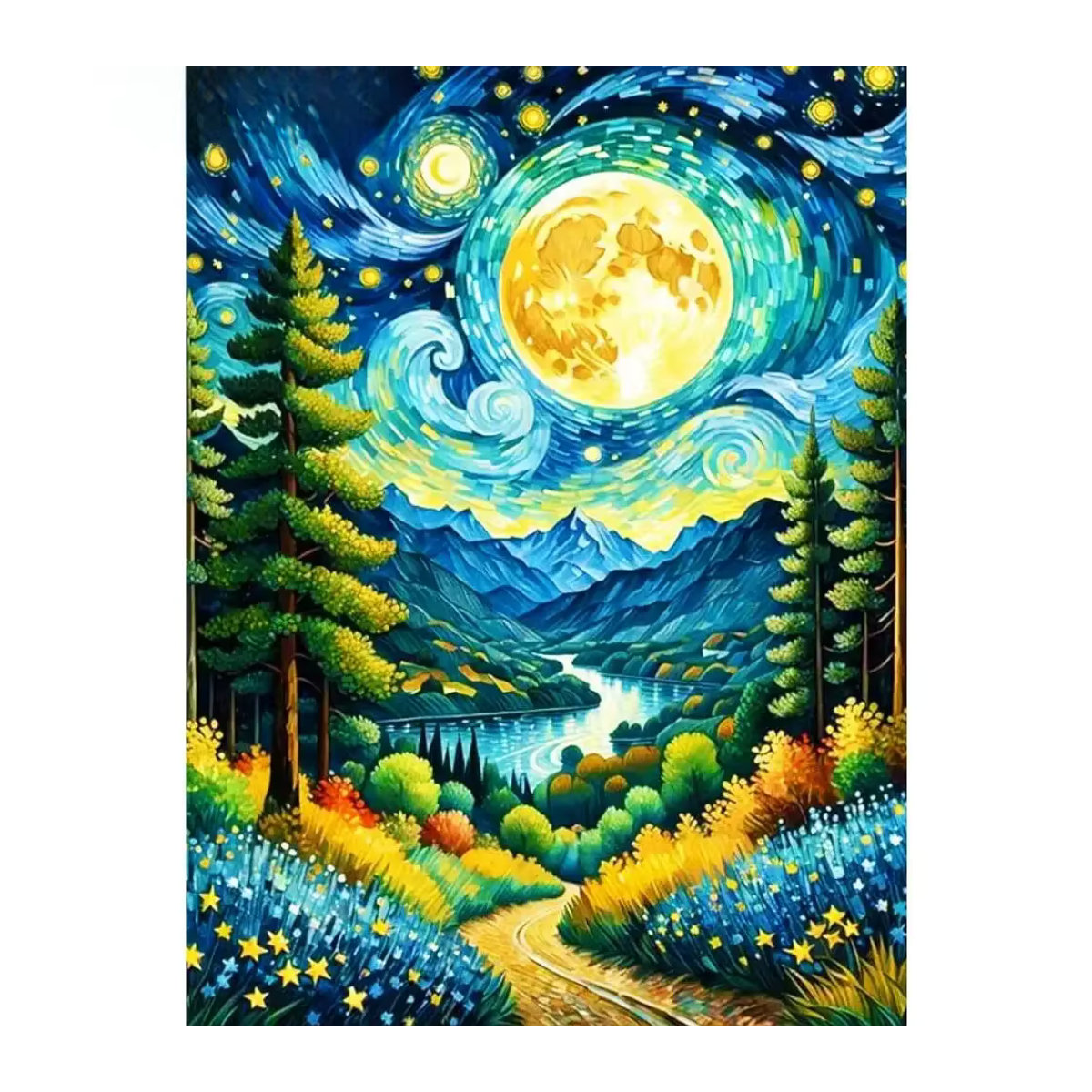 Evershine Diamantgemälde Abstrakte Landschaft mit Sternenhimmel und Mond, Mehrfarbig, Wandmontage - Bild 4