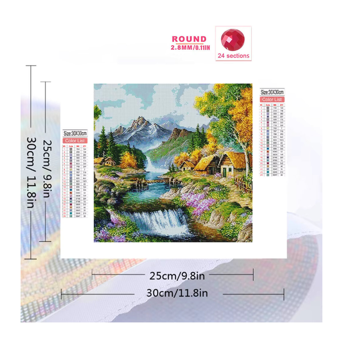 Evershine Diamantgemälde Berglandschaft mit Haus und Fluss als rundes Mosaik in Mehrfarbig zur Wandmontage - Bild 2