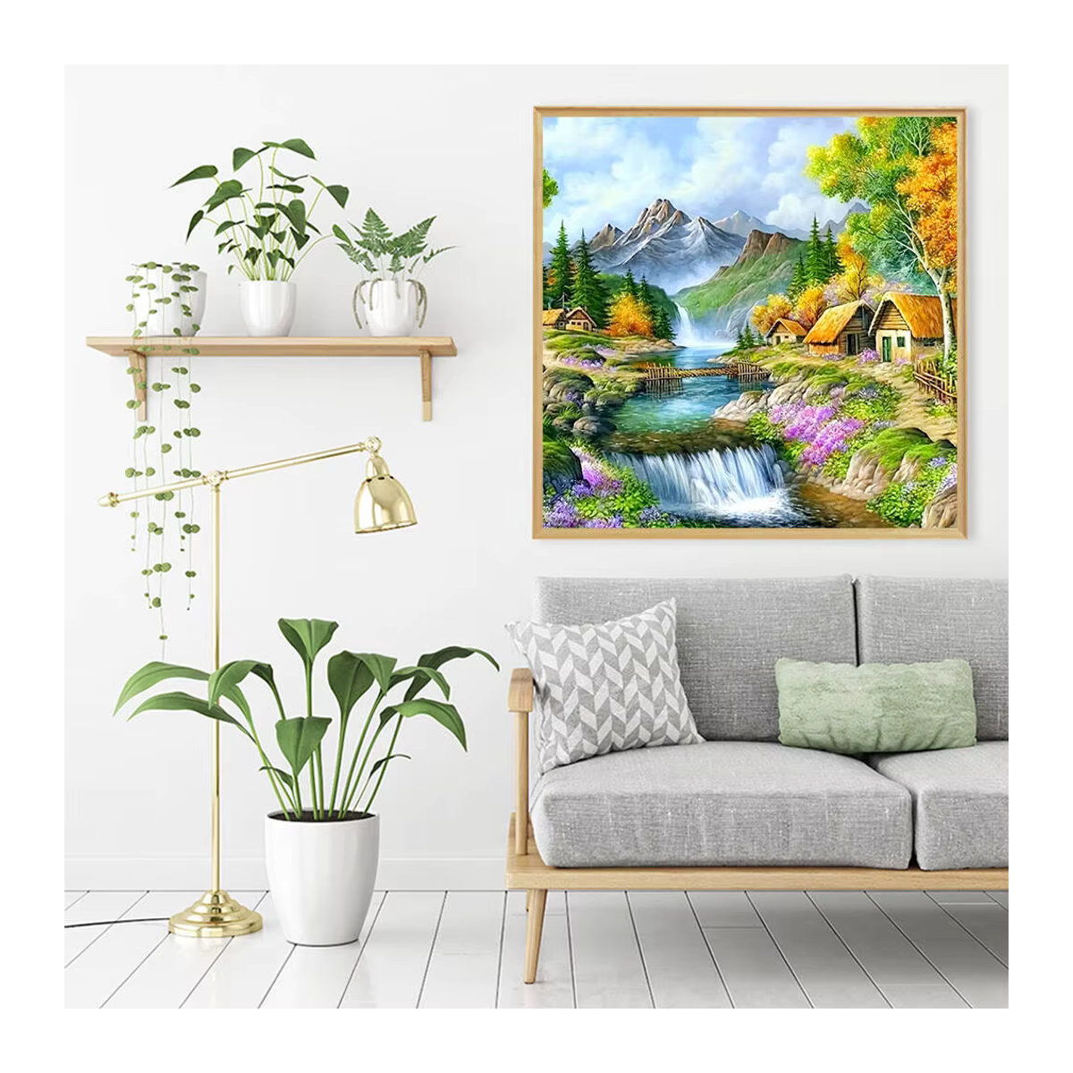 Evershine Diamantgemälde Berglandschaft mit Haus und Fluss als rundes Mosaik in Mehrfarbig zur Wandmontage - Bild 3