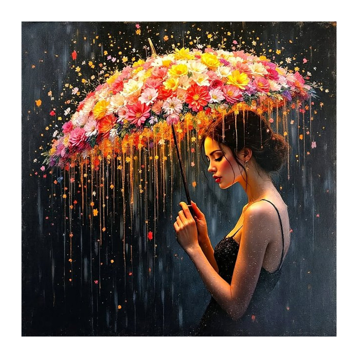 EverShine Diamantmalerei DIY Mosaik Porträt einer Frau mit Regenschirm und Blumen in Mehrfarbig, 5D Full Drill Stickerei für die Wanddekoration - Bild 1