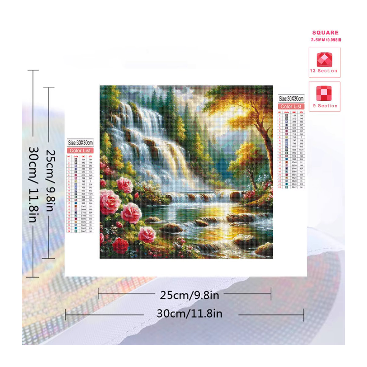 Evershine Diamantmalerei DIY Set Sonnenuntergang Landschaft mit Wasserfall und Mosaik Dekoration, rund, mehrfarbig - Bild 2