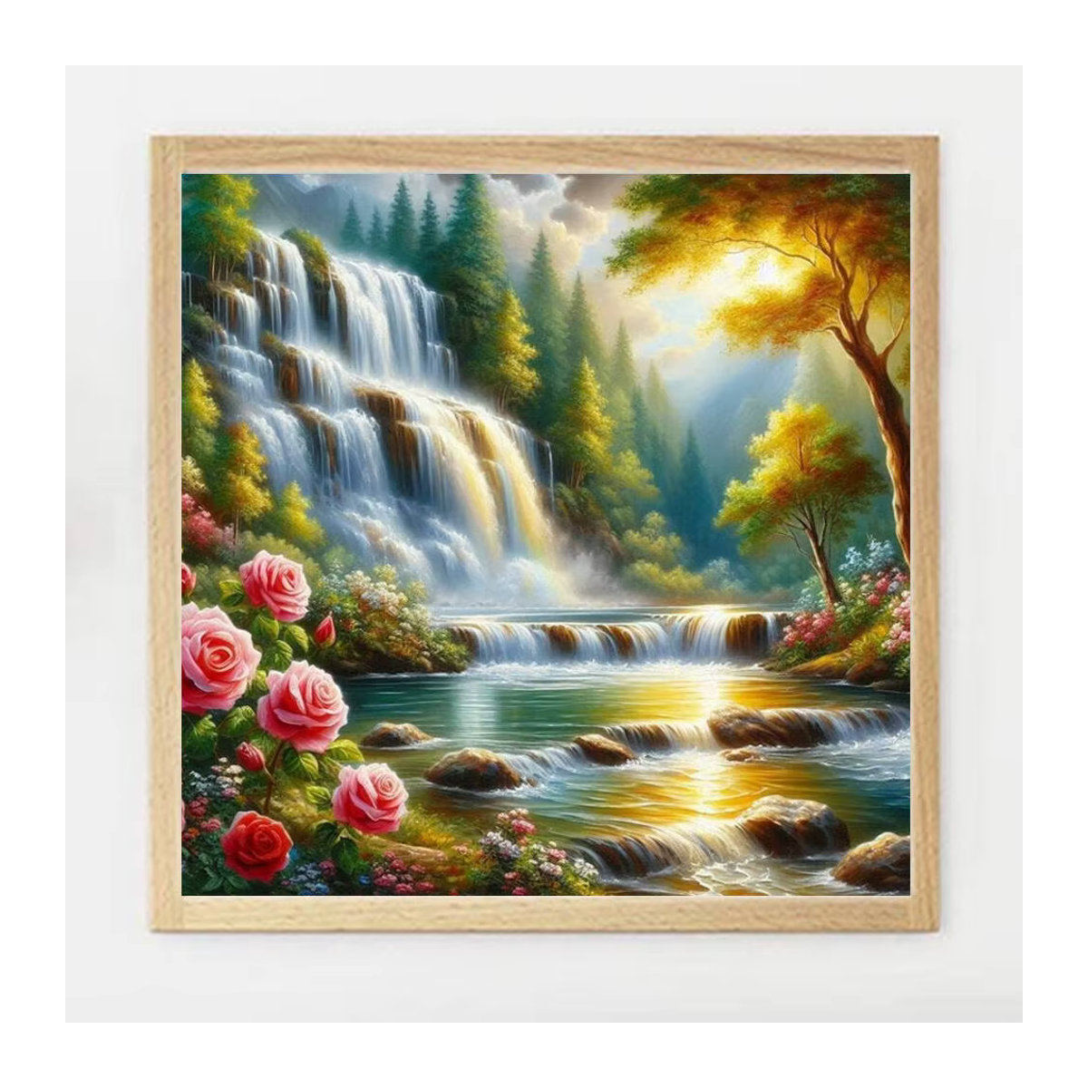 Evershine Diamantmalerei DIY Set Sonnenuntergang Landschaft mit Wasserfall und Mosaik Dekoration, rund, mehrfarbig - Bild 4