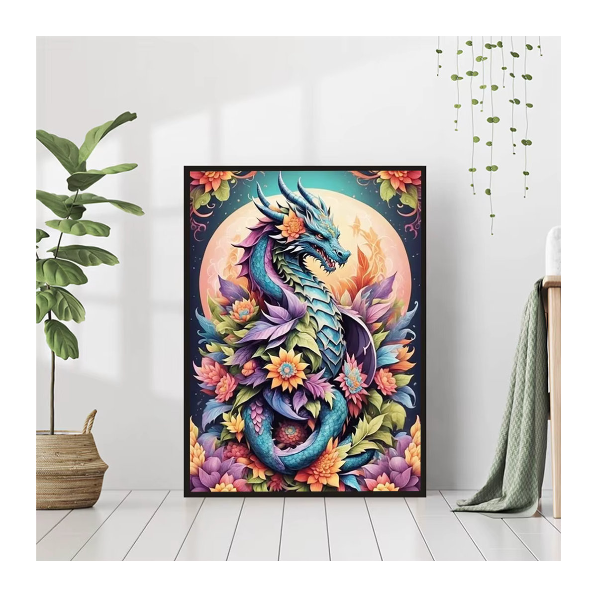 Evershine Diamantmalerei Drache und Blumen Mosaik Set, mehrfarbige Diamond Painting Stickerei zur Wandmontage - Bild 3