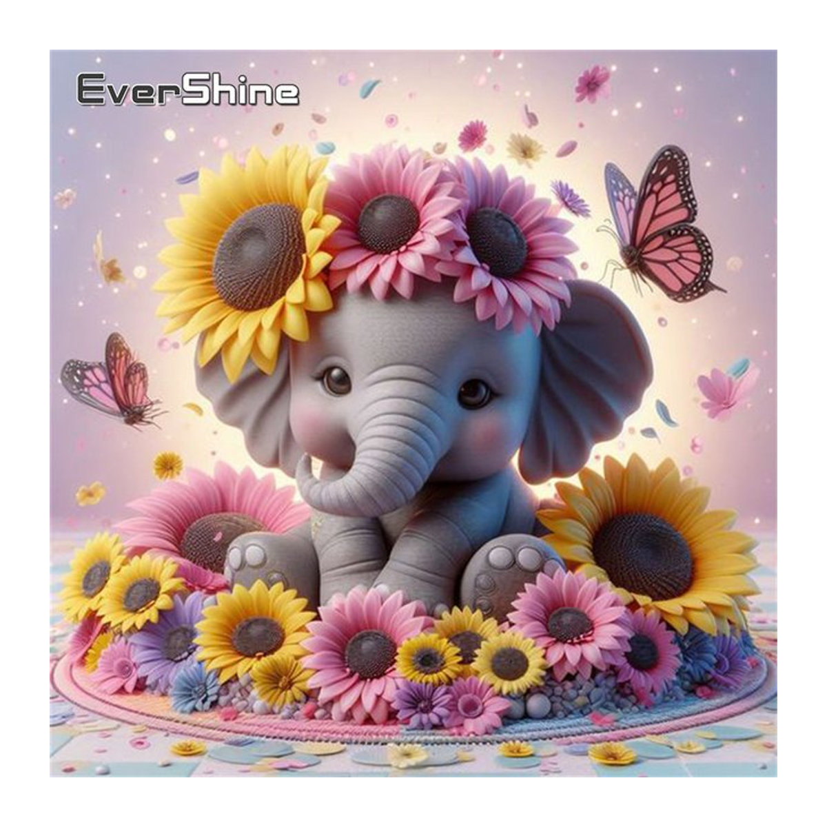 Evershine Diamantmalerei Elefant mit Sonnenblumen als Diamond Painting Set für Kinder in Mehrfarbig - Bild 1