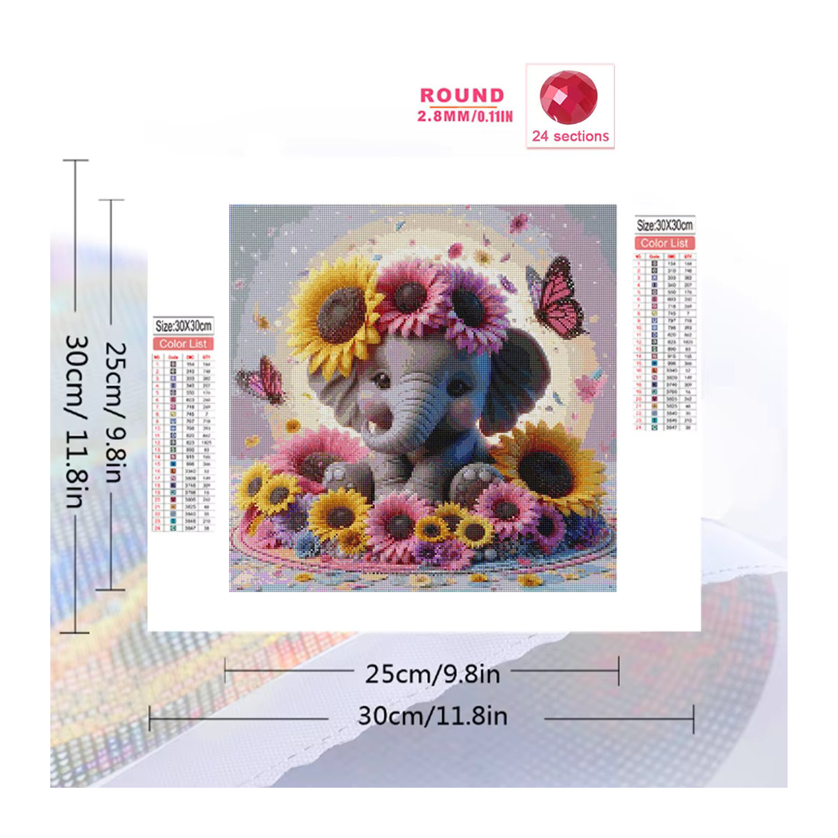 Evershine Diamantmalerei Elefant mit Sonnenblumen als Diamond Painting Set für Kinder in Mehrfarbig - Bild 2