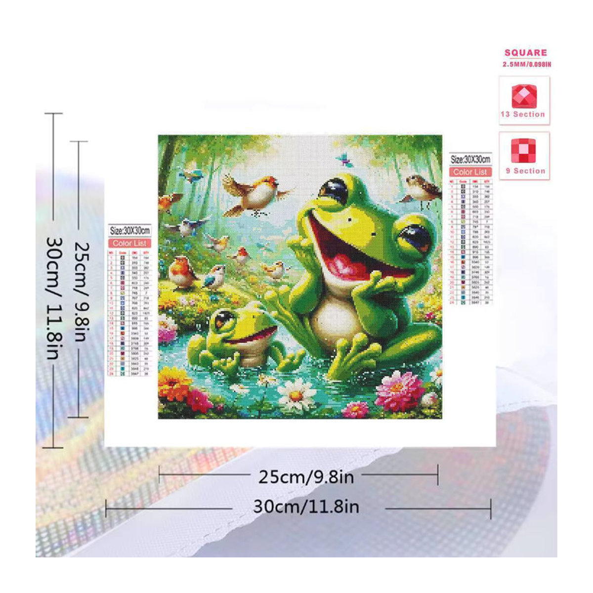 Evershine Diamantmalerei Frosch und Vogel Mosaik Set mit Blumenmotiven in Mehrfarbig für Anfänger und Kinder zur Wanddekoration - Bild 2