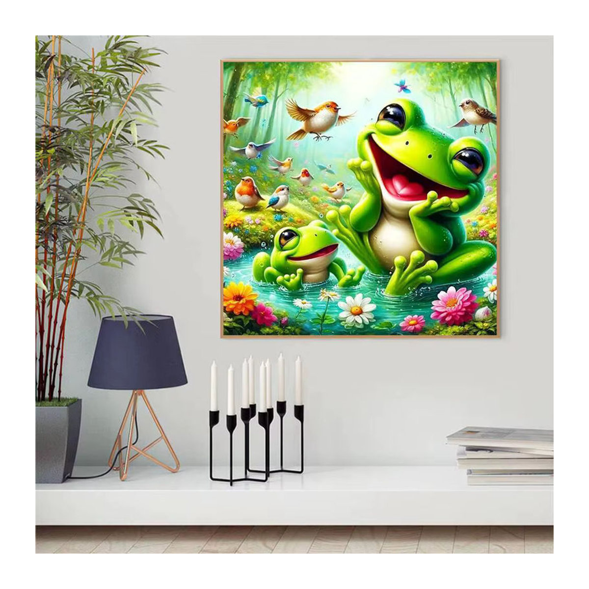 Evershine Diamantmalerei Frosch und Vogel Mosaik Set mit Blumenmotiven in Mehrfarbig für Anfänger und Kinder zur Wanddekoration - Bild 3
