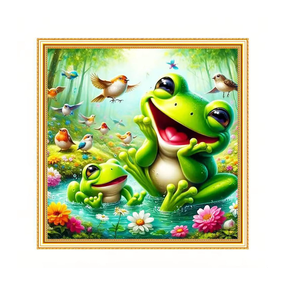 Evershine Diamantmalerei Frosch und Vogel Mosaik Set mit Blumenmotiven in Mehrfarbig für Anfänger und Kinder zur Wanddekoration - Bild 4