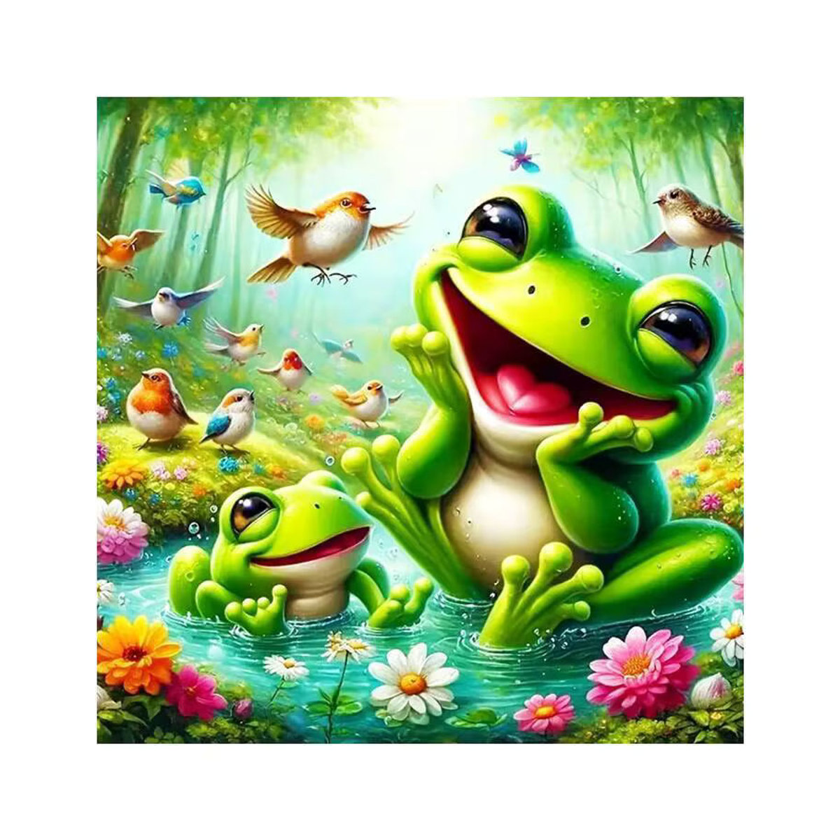 Evershine Diamantmalerei Frosch und Vogel Mosaik Set mit Blumenmotiven in Mehrfarbig für Anfänger und Kinder zur Wanddekoration - Bild 5
