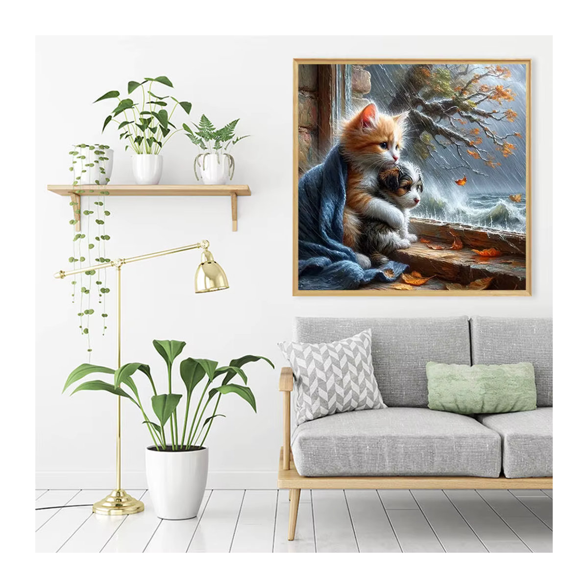 Evershine Diamantmalerei Hund und Katze als Rundes Mosaik-Stickbild in Mehrfarbig mit Herbstmotiv - Bild 3