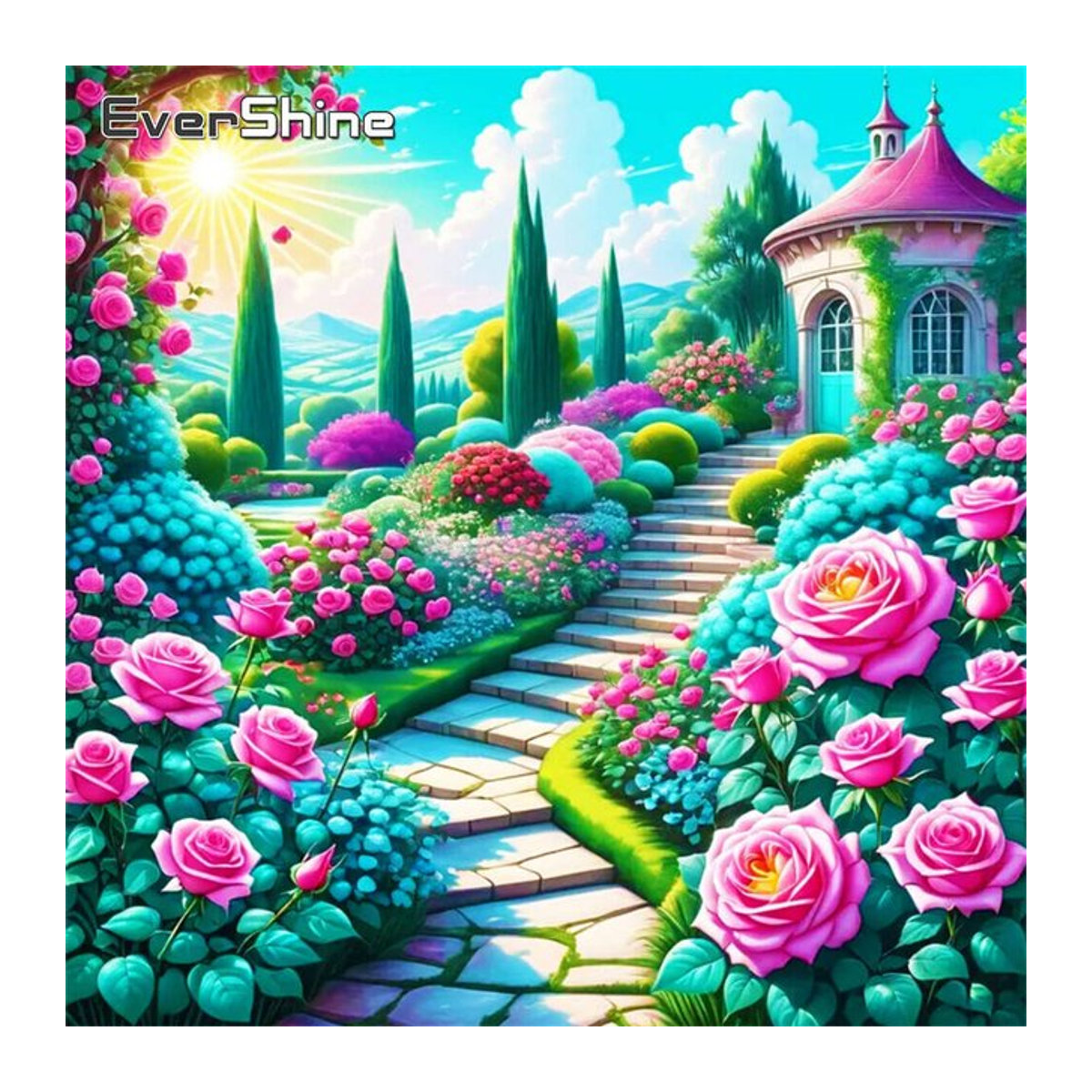Evershine Diamantmalerei Landschaft und Blumen als Mosaik-Wanddeko in Mehrfarbig - Bild 1