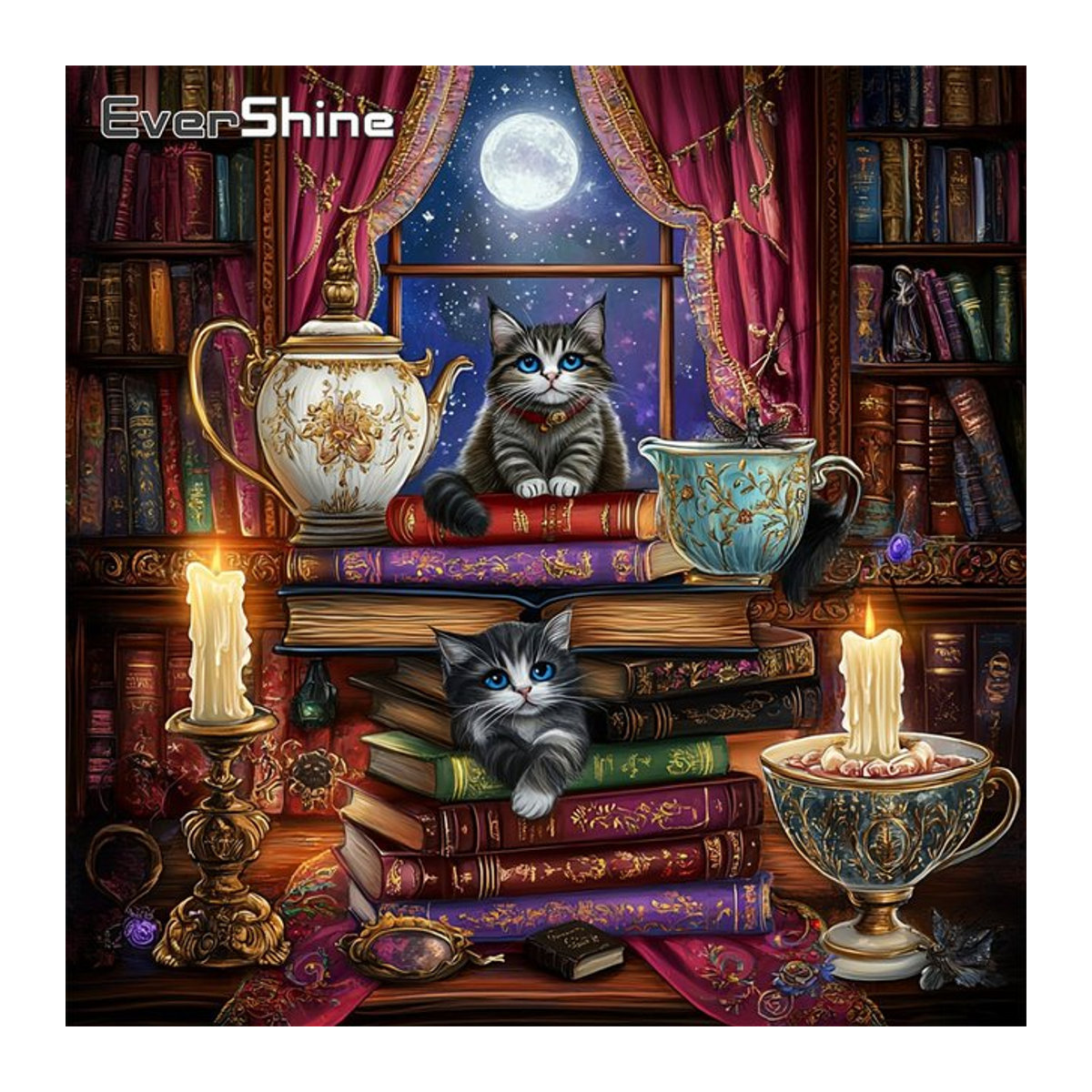 EverShine Diamantmalerei Landschaftsbild mit Katze als Strass-Mosaik-Buch in Mehrfarbig - Bild 1