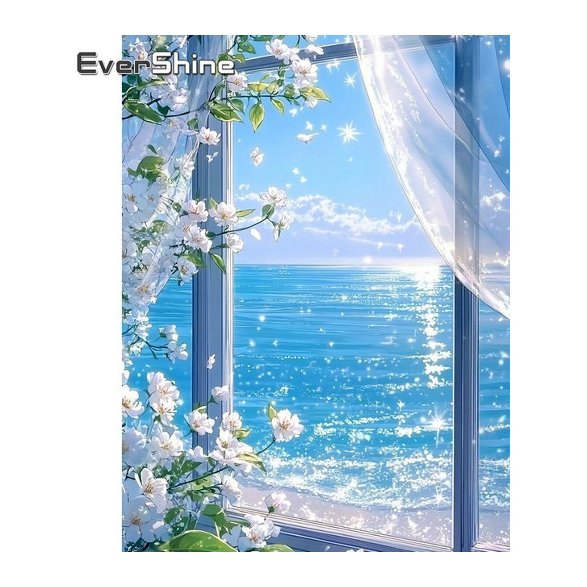 EverShine Diamantmalerei Meereslandschaft mit Gänseblümchen in Blau als vollflächiges Mosaik-Hobby-Set - Bild 1