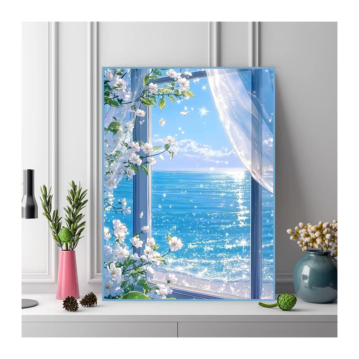 EverShine Diamantmalerei Meereslandschaft mit Gänseblümchen in Blau als vollflächiges Mosaik-Hobby-Set - Bild 3