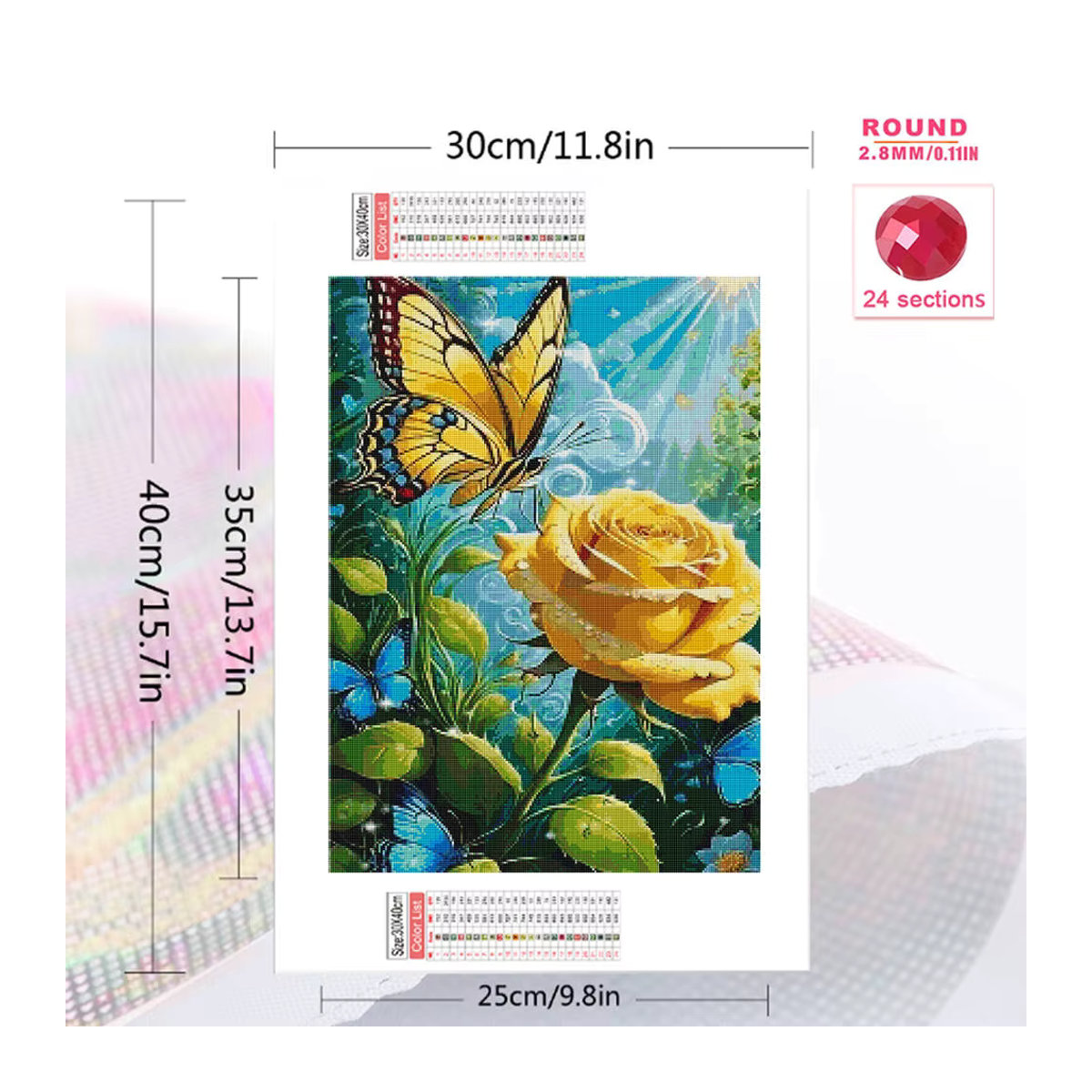 Evershine Diamantmalerei Rose und Schmetterling DIY Diamant Mosaik Set für Anfänger in Mehrfarbig - Bild 2