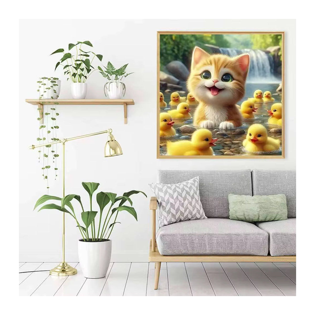 Evershine Diamantmalerei Rund mit Tier-Motiv Katze und Ente in Mehrfarbig als Kreuzstich-Mosaik zur Wandmontage - Bild 3