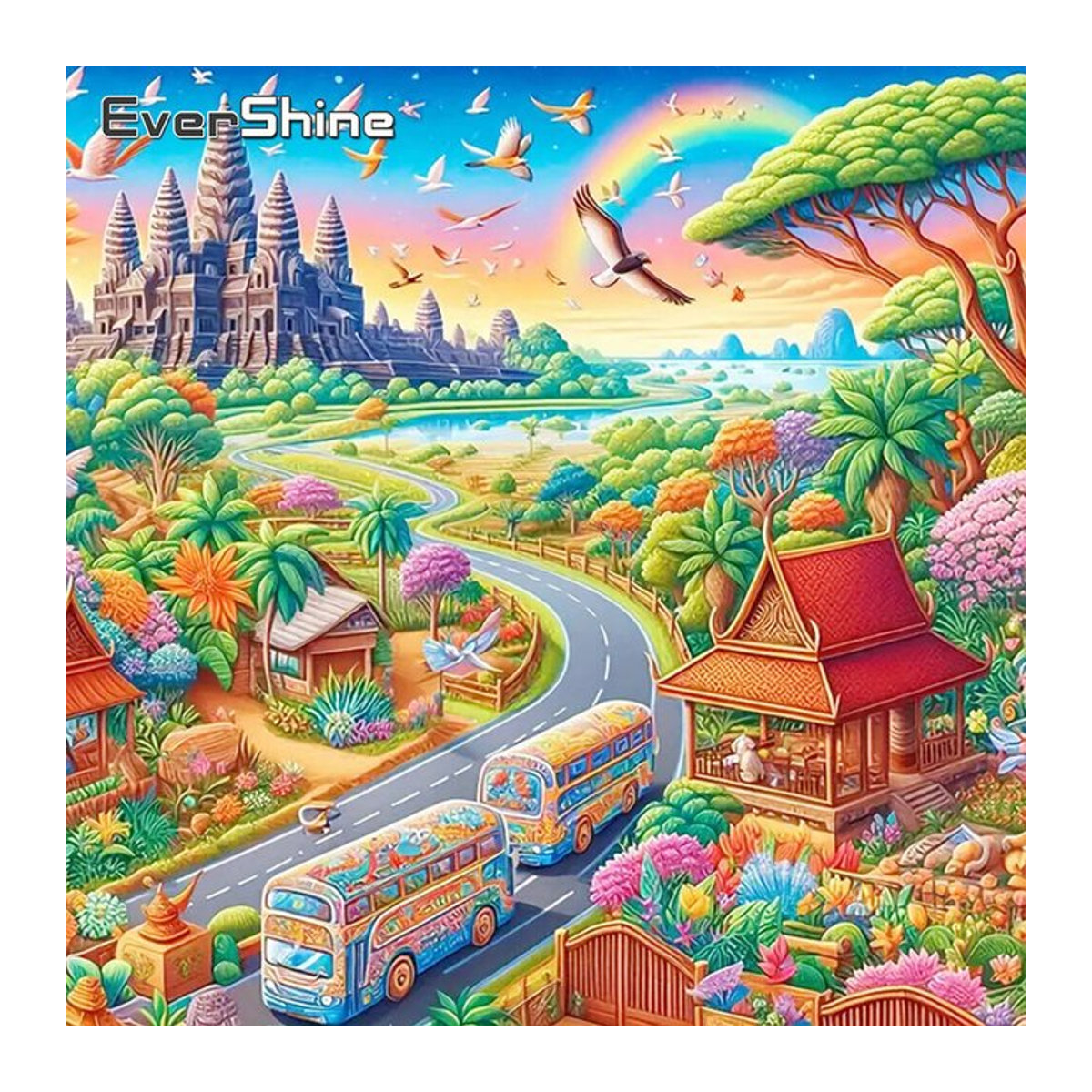 Evershine Diamantmalerei Rundes Mosaik-Bild mit Stadt- und Landschaftsmotiv in Mehrfarbig zur Wandmontage - Bild 1