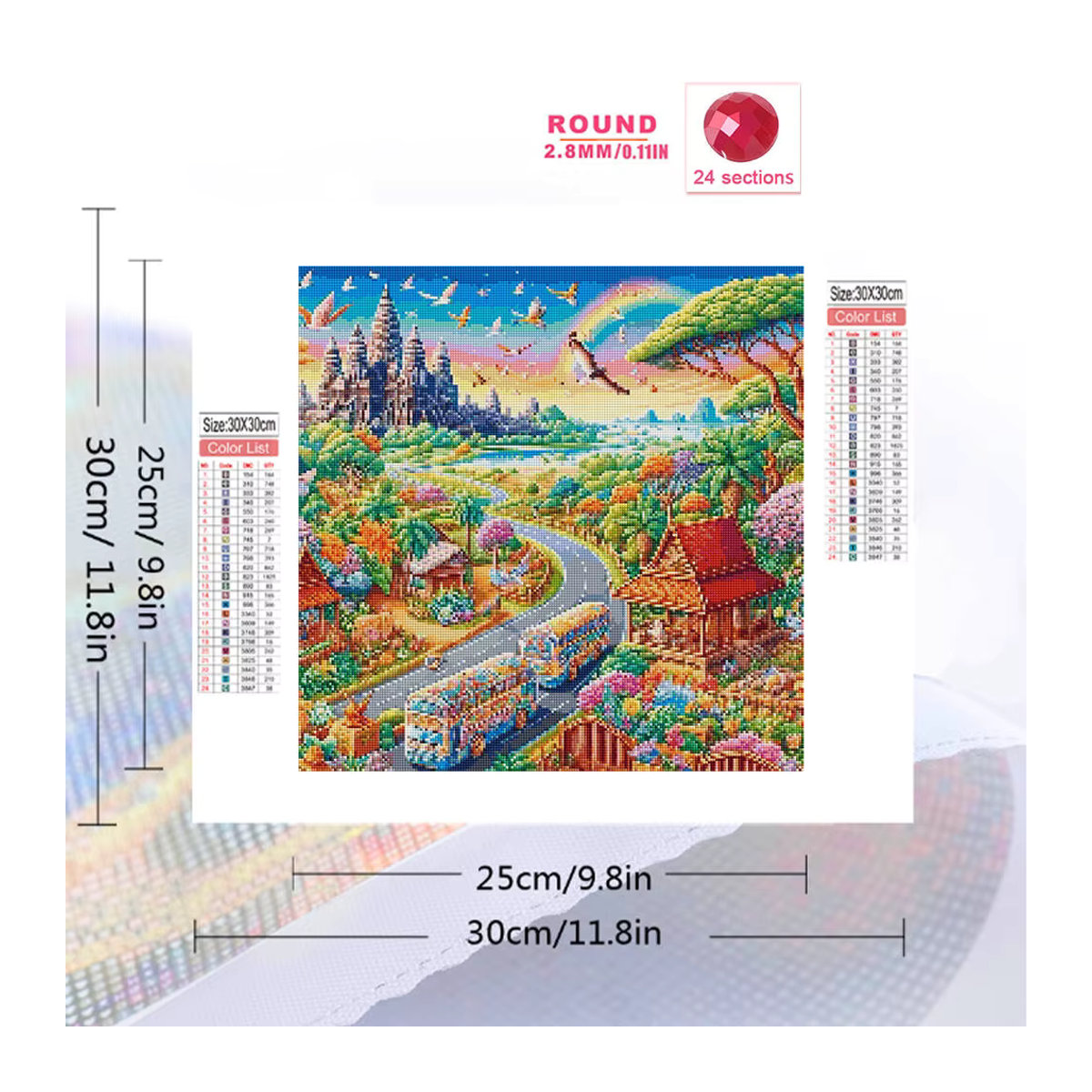 Evershine Diamantmalerei Rundes Mosaik-Bild mit Stadt- und Landschaftsmotiv in Mehrfarbig zur Wandmontage - Bild 2