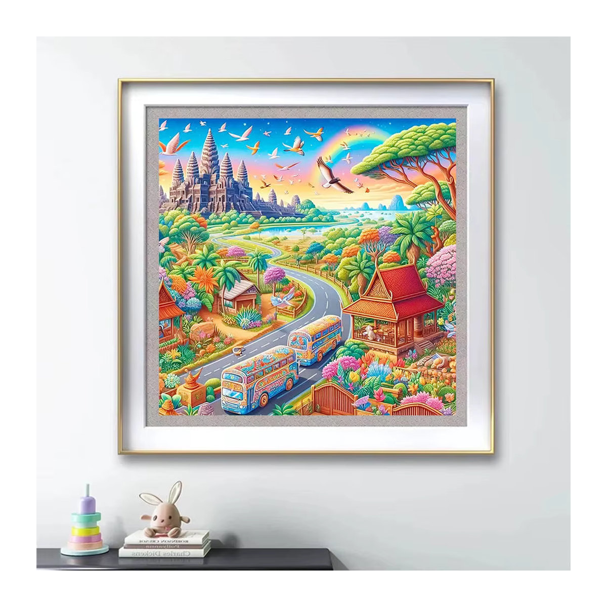 Evershine Diamantmalerei Rundes Mosaik-Bild mit Stadt- und Landschaftsmotiv in Mehrfarbig zur Wandmontage - Bild 3