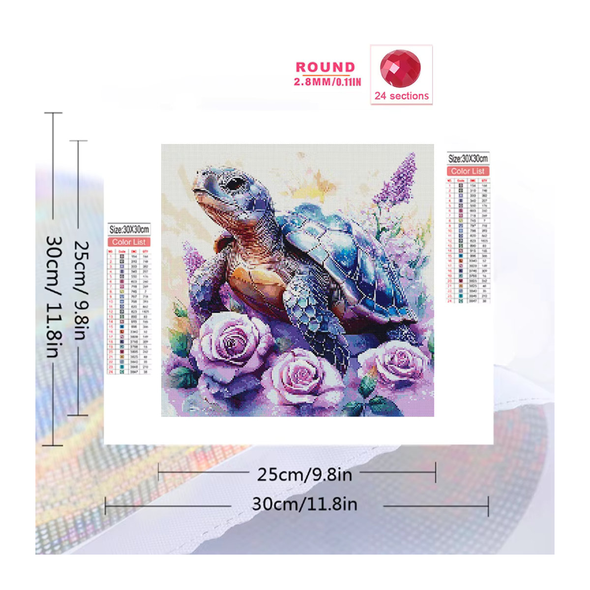 Evershine Diamantmalerei Schildkröte als rundes Strass Mosaik Set mit Blumen-Motiv in Mehrfarbig zur Wandmontage - Bild 2