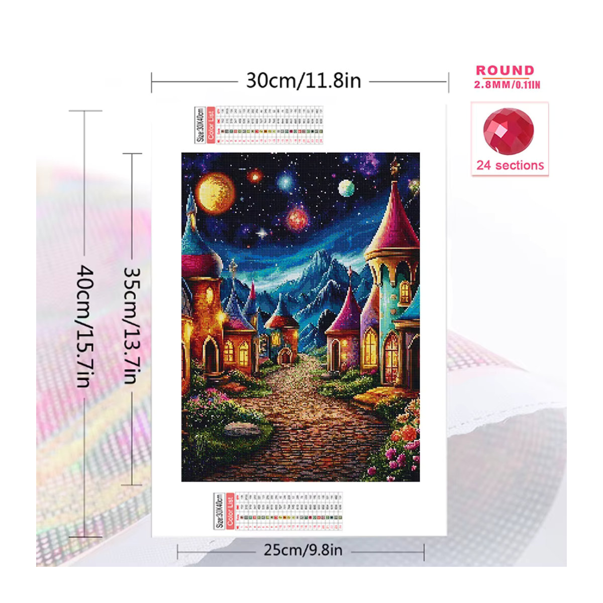 EverShine Diamantmalerei Schloss-Landschaft mit Berglandschaft und Planet als mehrfarbige Strass-Stickerei im Vollquadrat-Mosaik-Stil - Bild 2