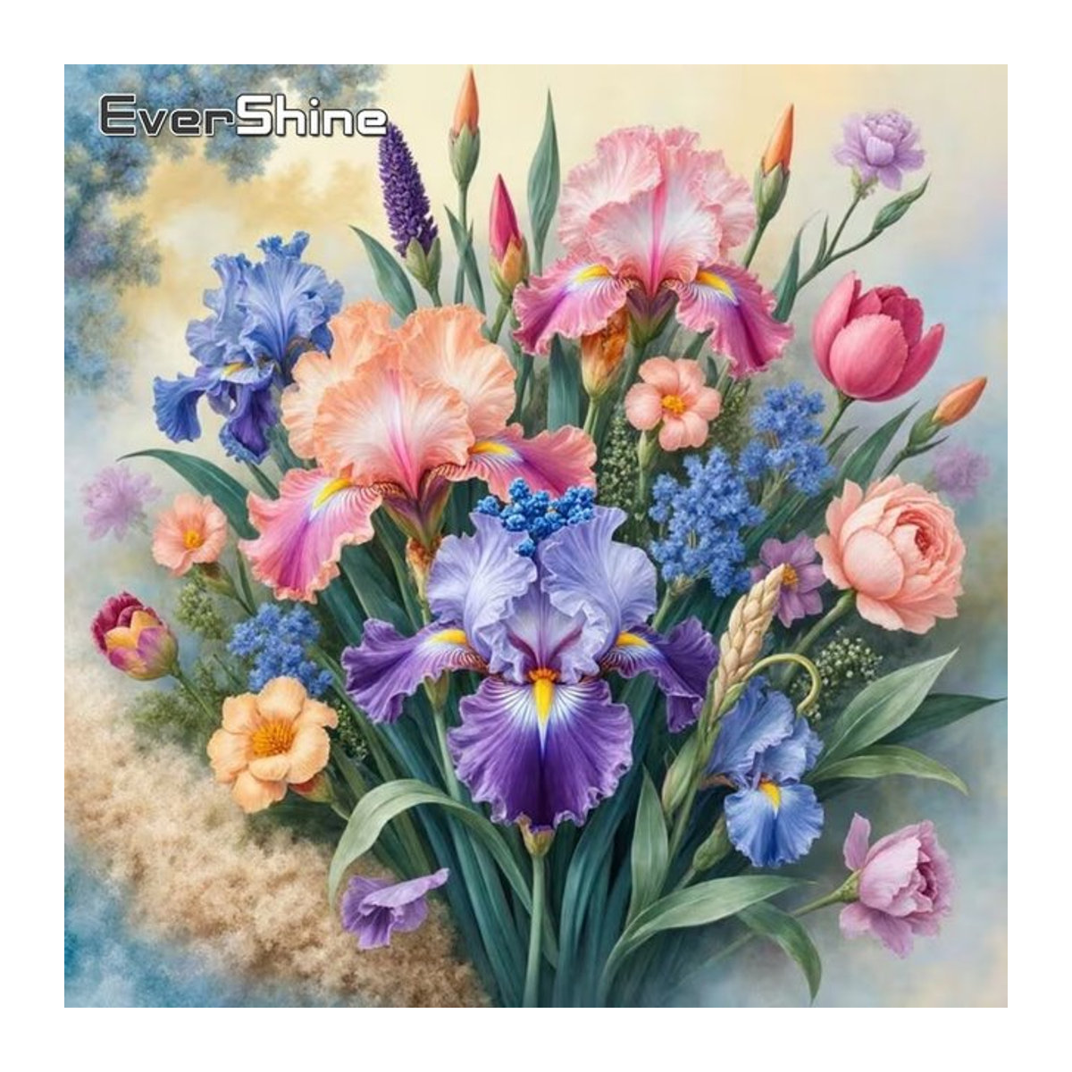 EverShine Diamantmalerei Set Iris-Blume als DIY Mosaik-Bild in Rund und Vollquadratisch, Mehrfarbig - Bild 1