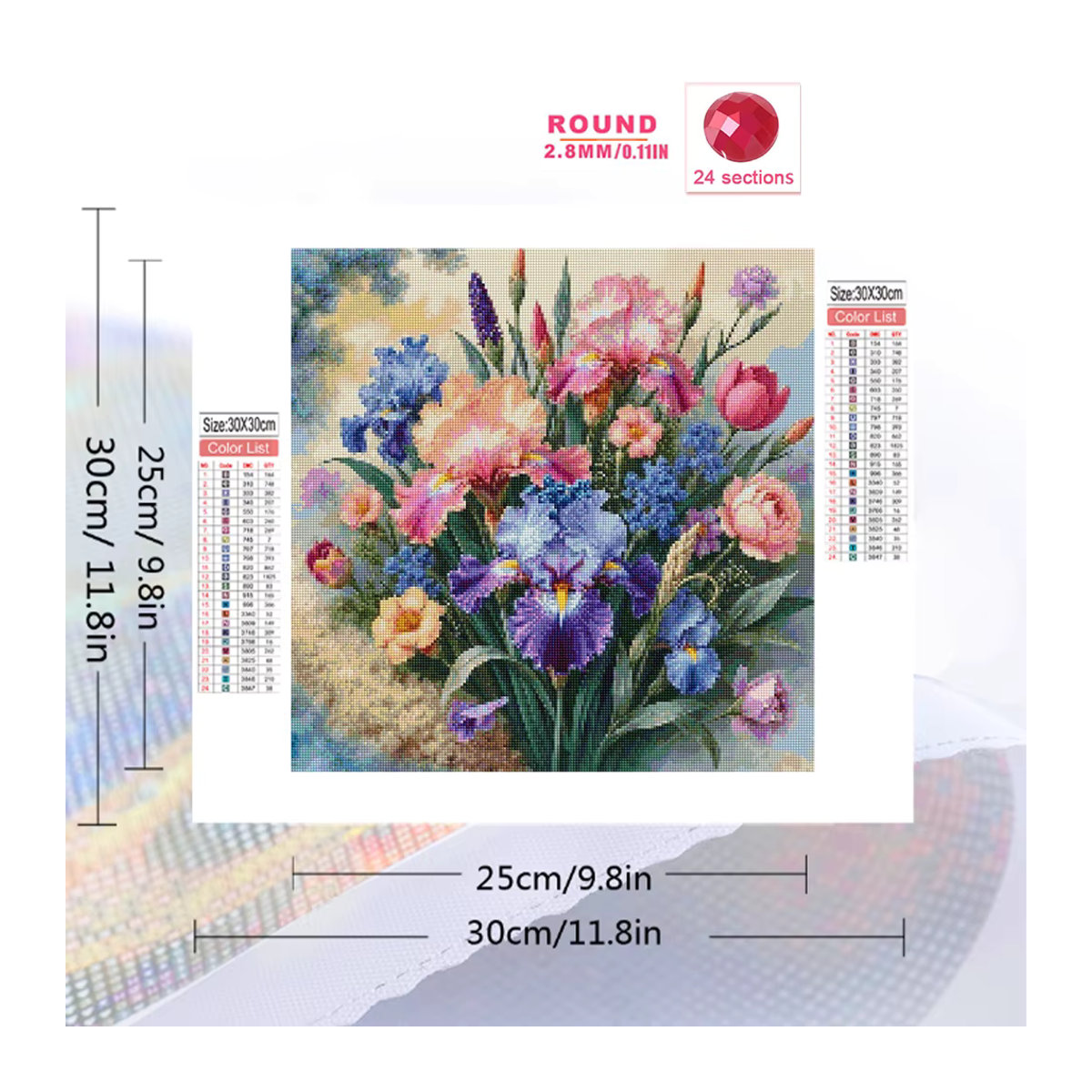 EverShine Diamantmalerei Set Iris-Blume als DIY Mosaik-Bild in Rund und Vollquadratisch, Mehrfarbig - Bild 2