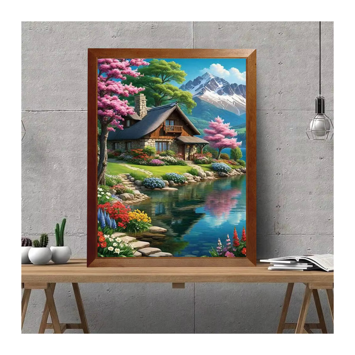 Evershine Diamantmalerei Set Landhaus Berglandschaft mit Fluss und Frühling, Mehrfarbig, DIY Wandkunst Mosaik Set - Bild 3