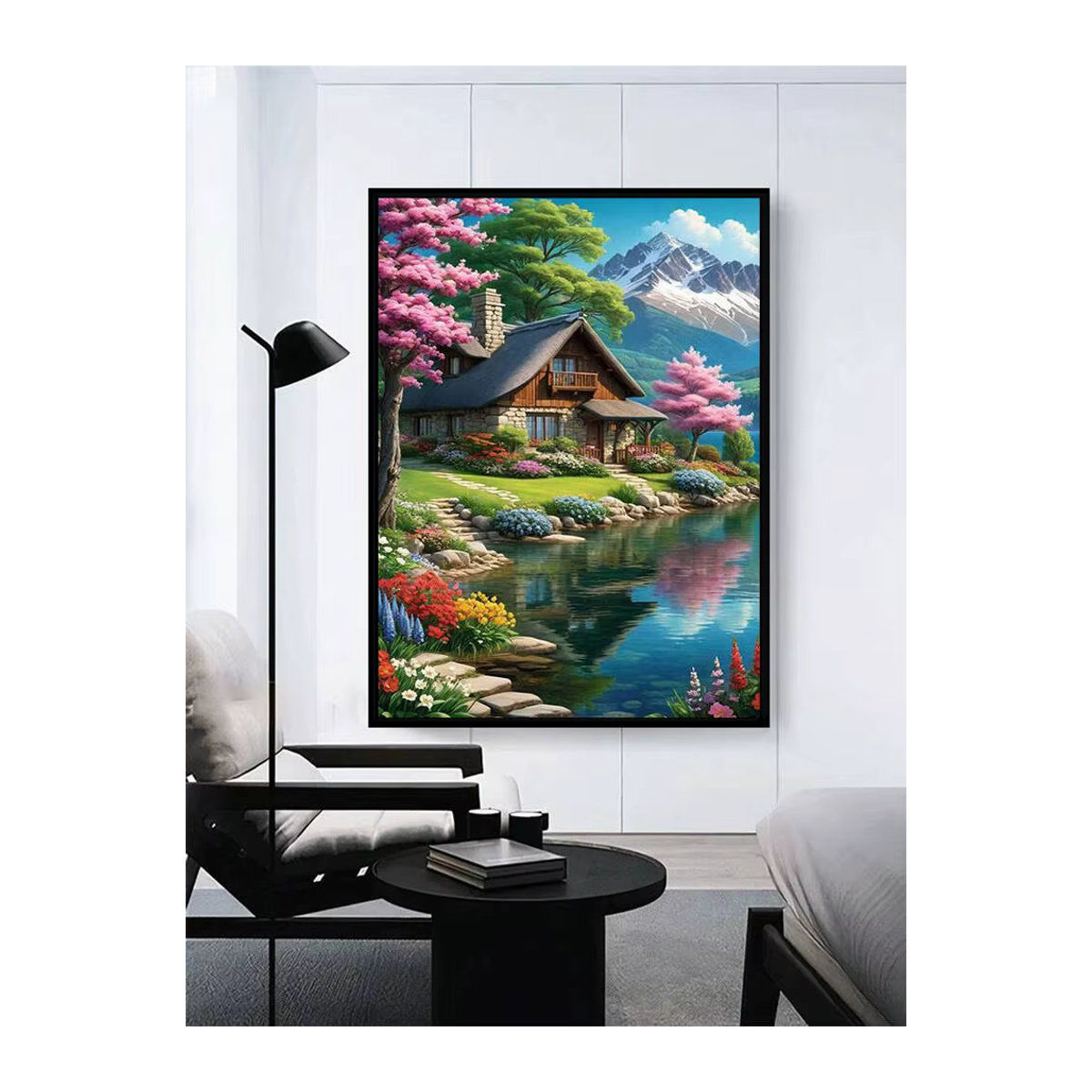 Evershine Diamantmalerei Set Landhaus Berglandschaft mit Fluss und Frühling, Mehrfarbig, DIY Wandkunst Mosaik Set - Bild 5