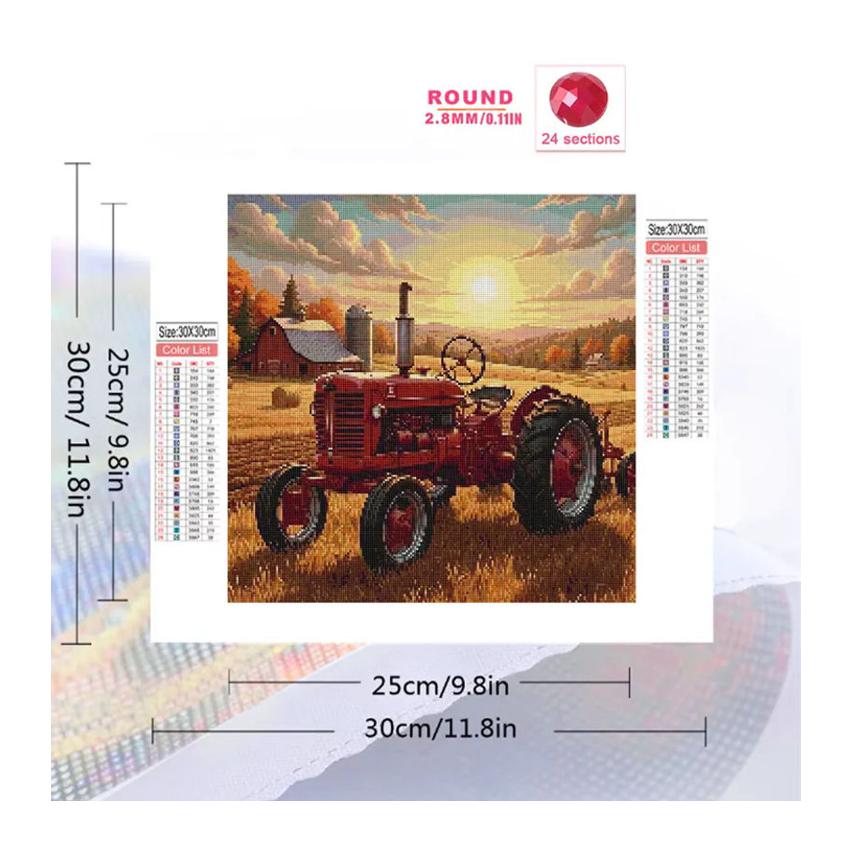 EverShine Diamantmalerei Traktor Landschaft DIY Mosaik Set mit runden Steinen in Mehrfarbig - Bild 2