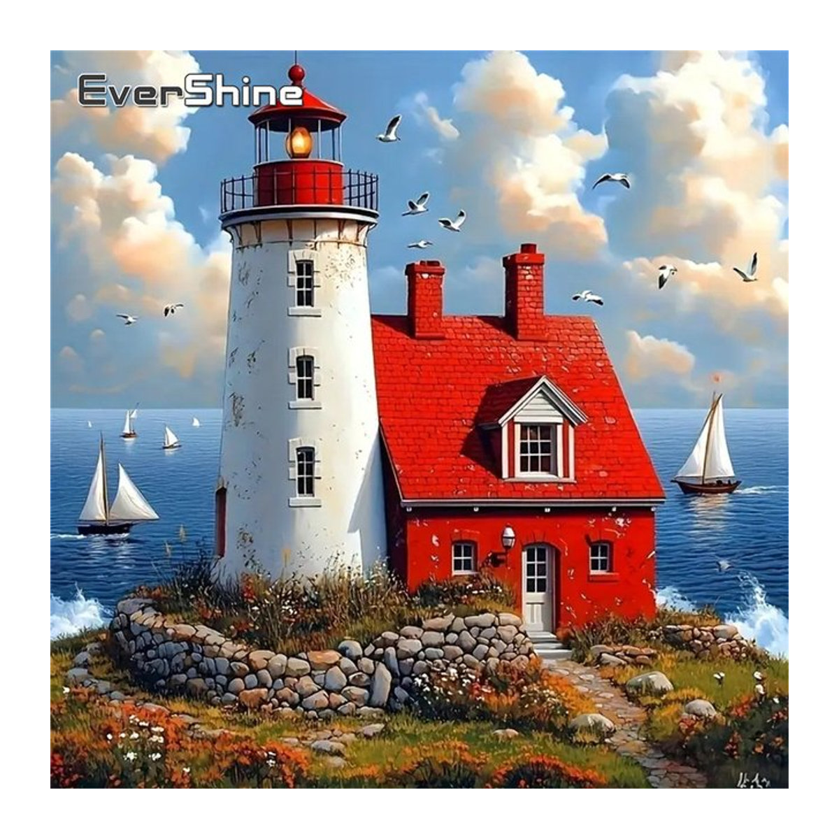 Evershine Diamantmosaik Stickerei Set mit Leuchtturm und Meerlandschaft in Mehrfarbig - Bild 1