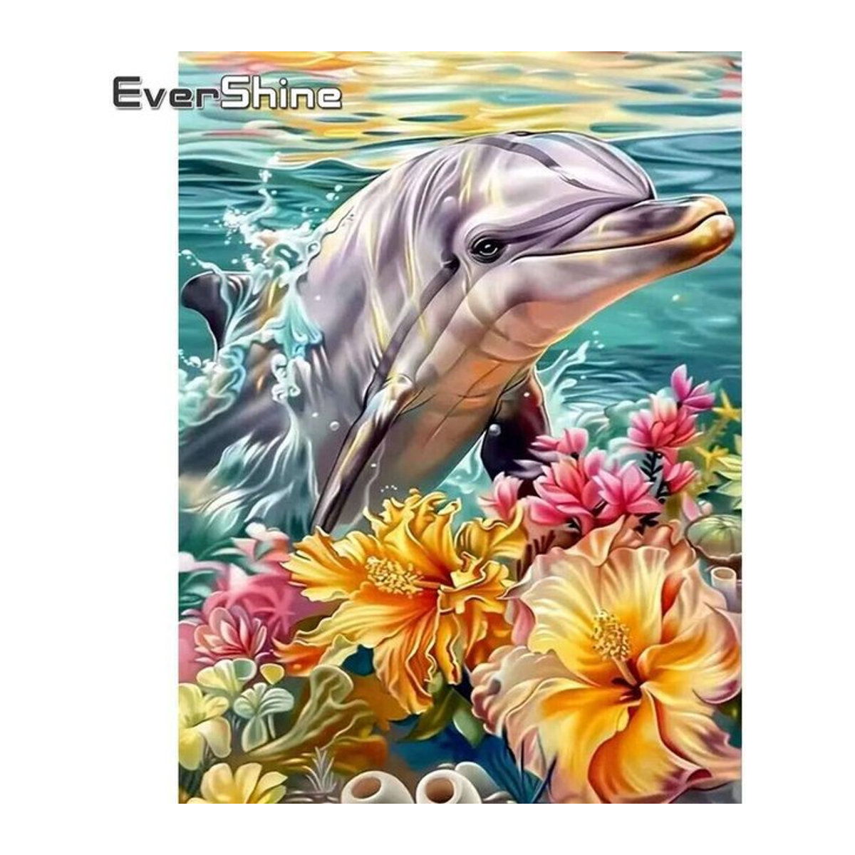 Evershine Diamantstickerei Delphin Kreuzstich als Wanddekoration, mehrfarbig, rund - Bild 1