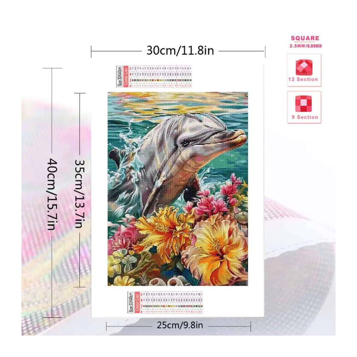Evershine Diamantstickerei Delphin Kreuzstich als Wanddekoration, mehrfarbig, rund - Bild 2