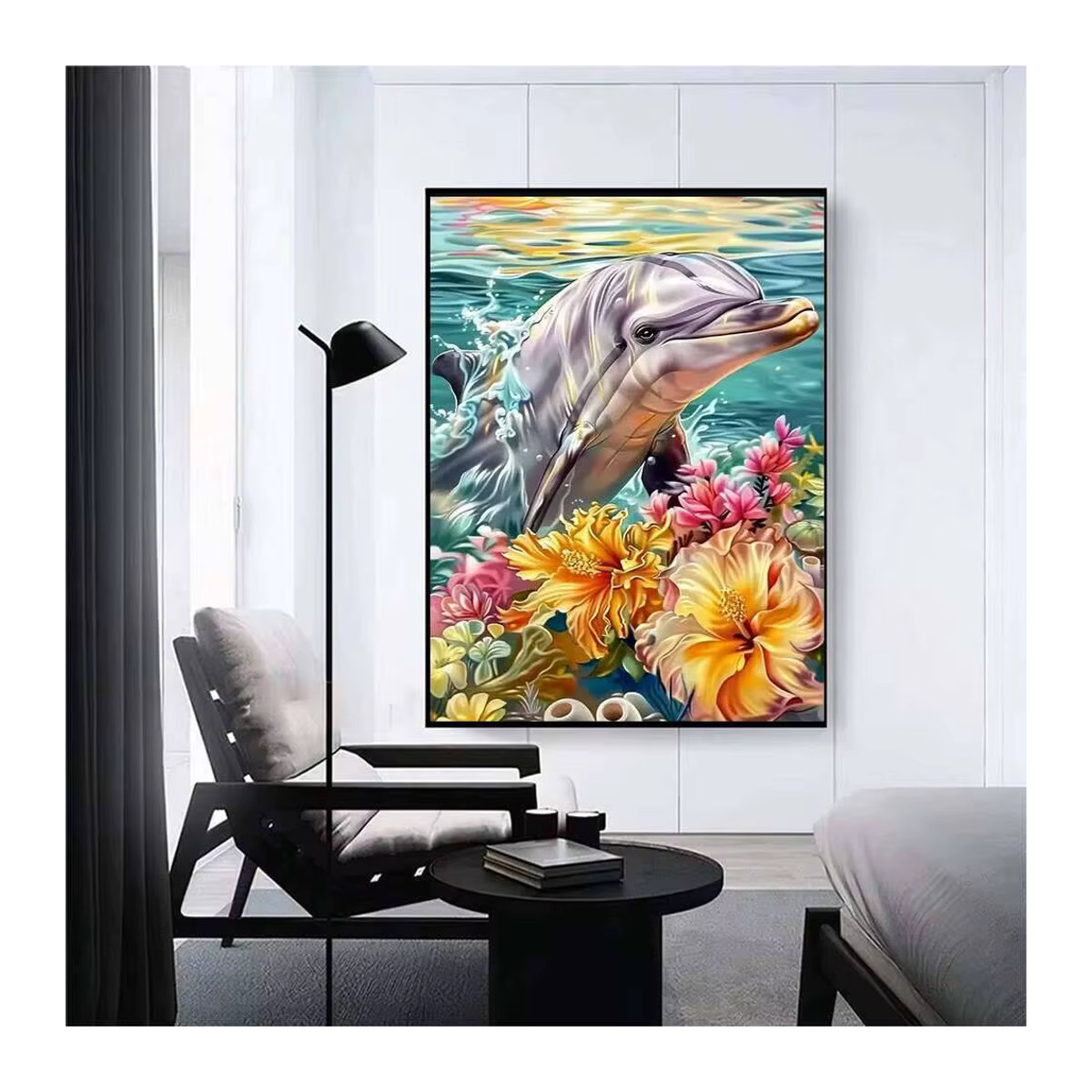 Evershine Diamantstickerei Delphin Kreuzstich als Wanddekoration, mehrfarbig, rund - Bild 3