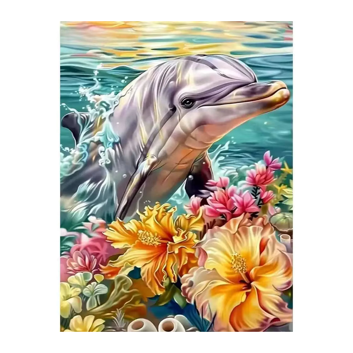 Evershine Diamantstickerei Delphin Kreuzstich als Wanddekoration, mehrfarbig, rund - Bild 4