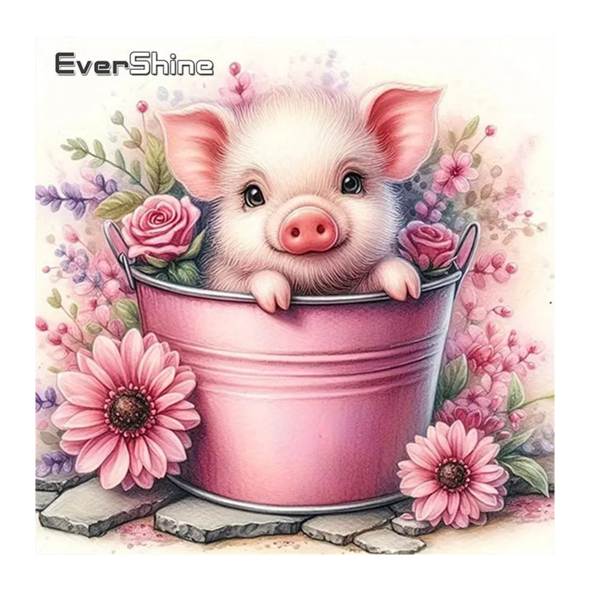 Evershine Diamantstickerei Schwein DIY Mosaik-Malerei Cartoon Tier Set für Kinder, mehrfarbig - Bild 1