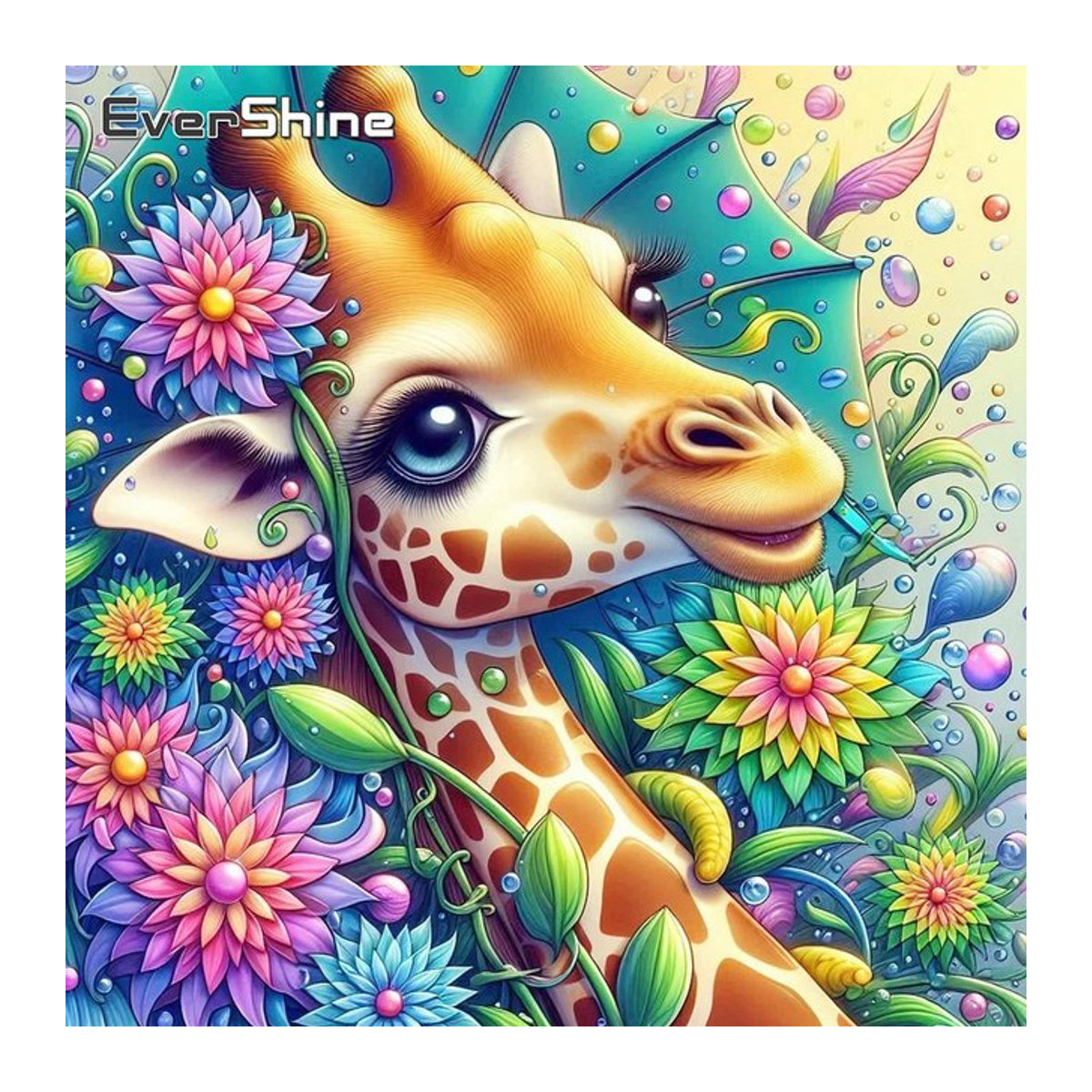 Evershine Diamond Mosaic Wandbild Giraffe mit Blumenmuster in Mehrfarbig für Kinder zur Wandmontage - Bild 1