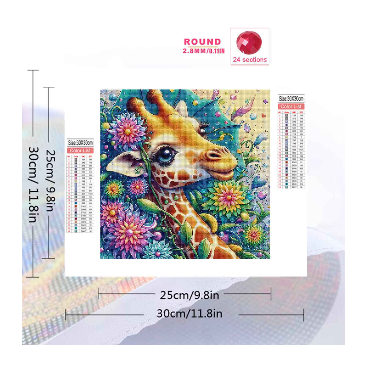 Evershine Diamond Mosaic Wandbild Giraffe mit Blumenmuster in Mehrfarbig für Kinder zur Wandmontage - Bild 2
