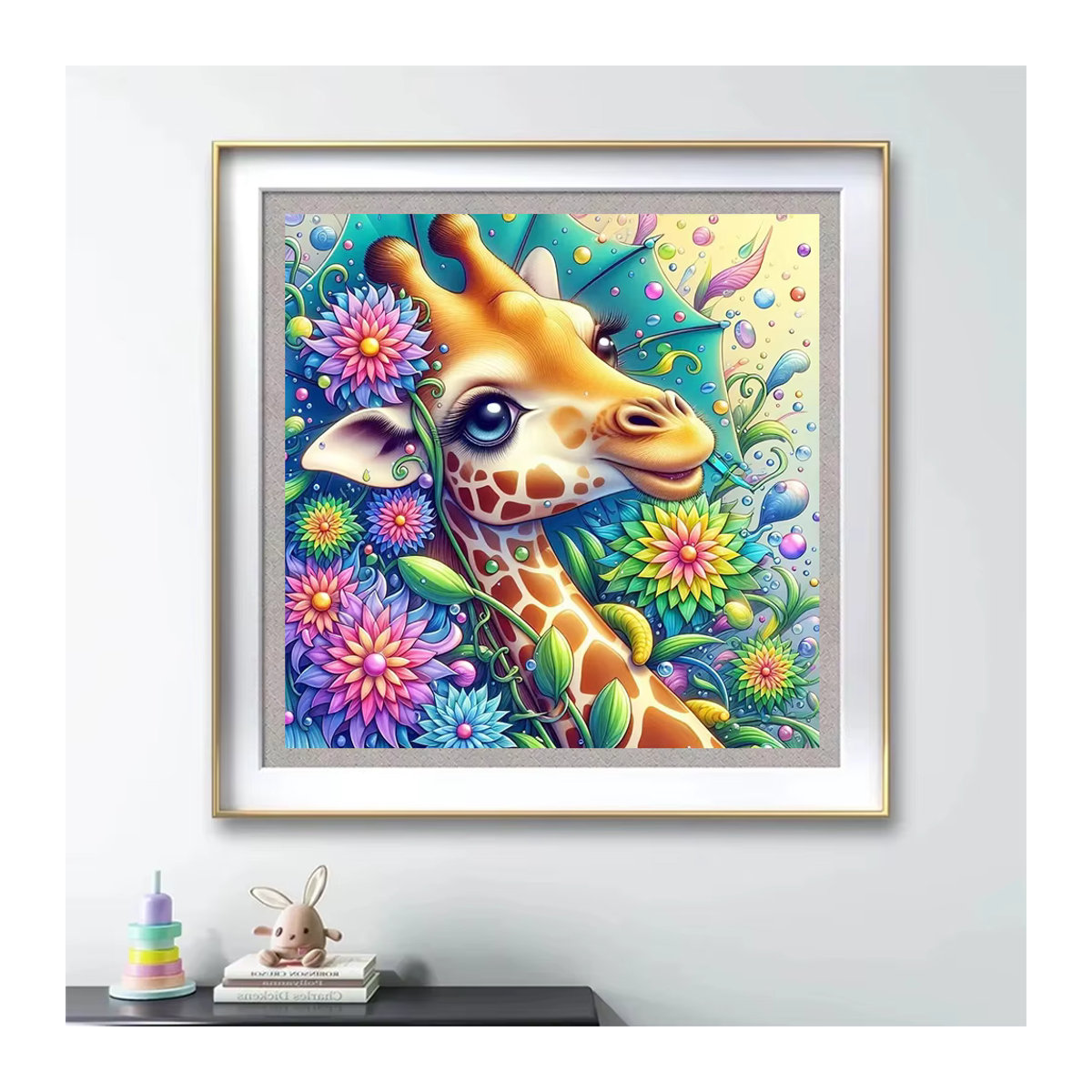 Evershine Diamond Mosaic Wandbild Giraffe mit Blumenmuster in Mehrfarbig für Kinder zur Wandmontage - Bild 3