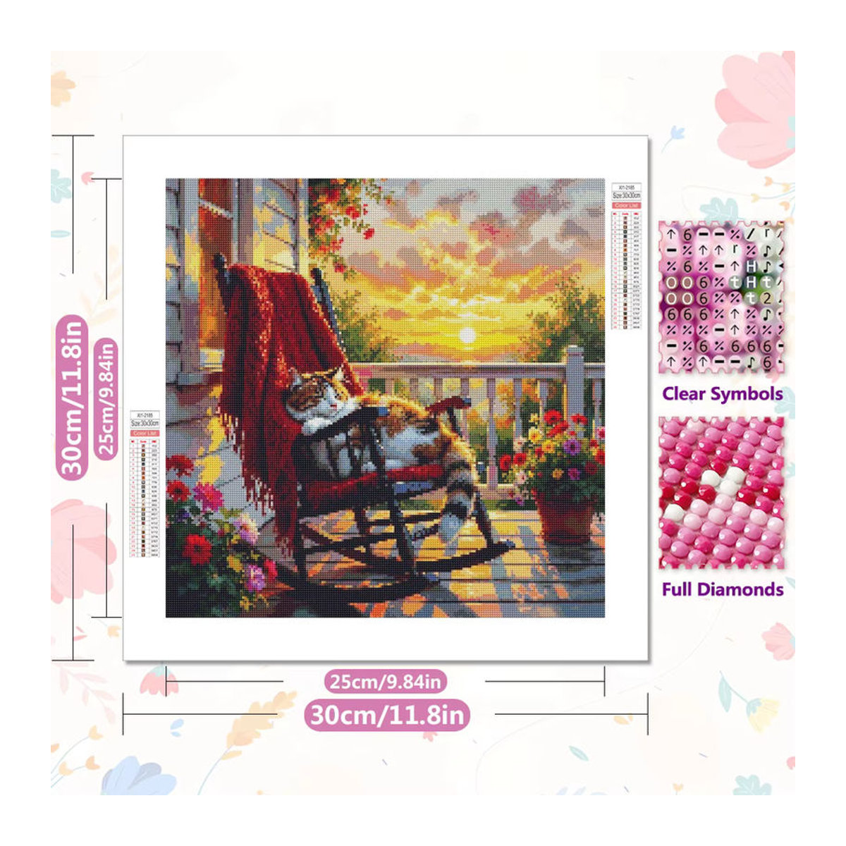 EverShine Diamond Painting Set Katze auf Schaukelstuhl mit Sonnenuntergang als 5D Vollbohr-Mosaik DIY Stickerei in Mehrfarbig - Bild 2