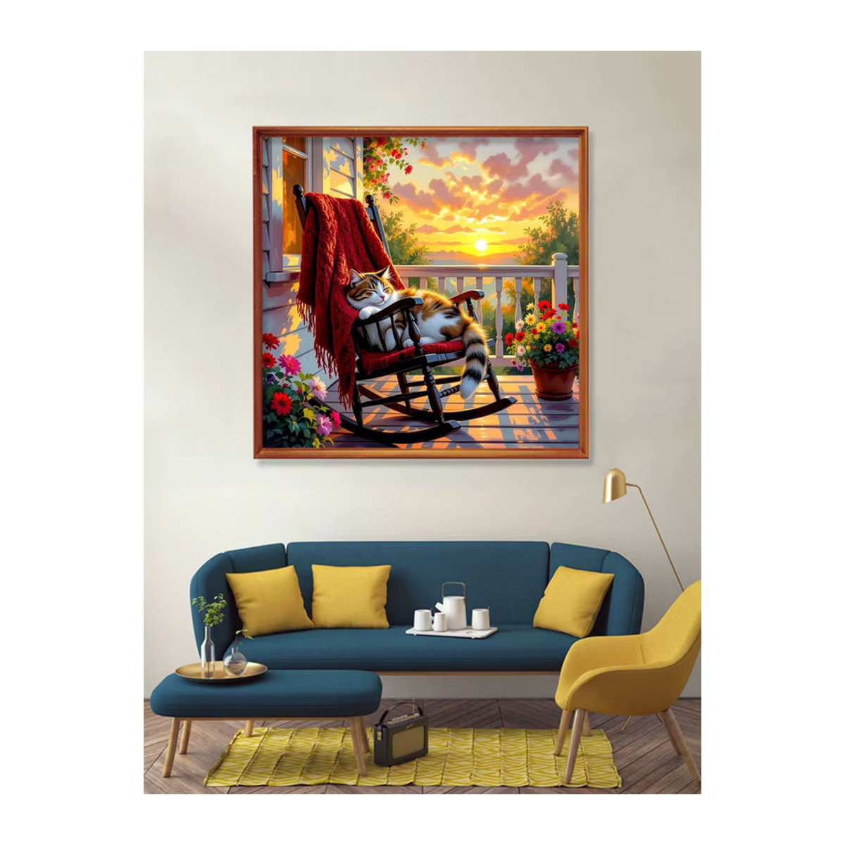 EverShine Diamond Painting Set Katze auf Schaukelstuhl mit Sonnenuntergang als 5D Vollbohr-Mosaik DIY Stickerei in Mehrfarbig - Bild 4