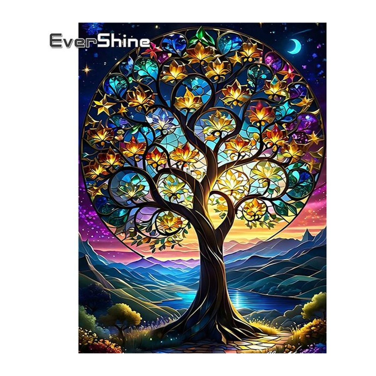Evershine Diamond Painting Set mit Baum-Landschaftsmuster, abstrakte Mosaik-Malerei für Erwachsene und Anfänger, mehrfarbig, wandmontiert - Bild 1
