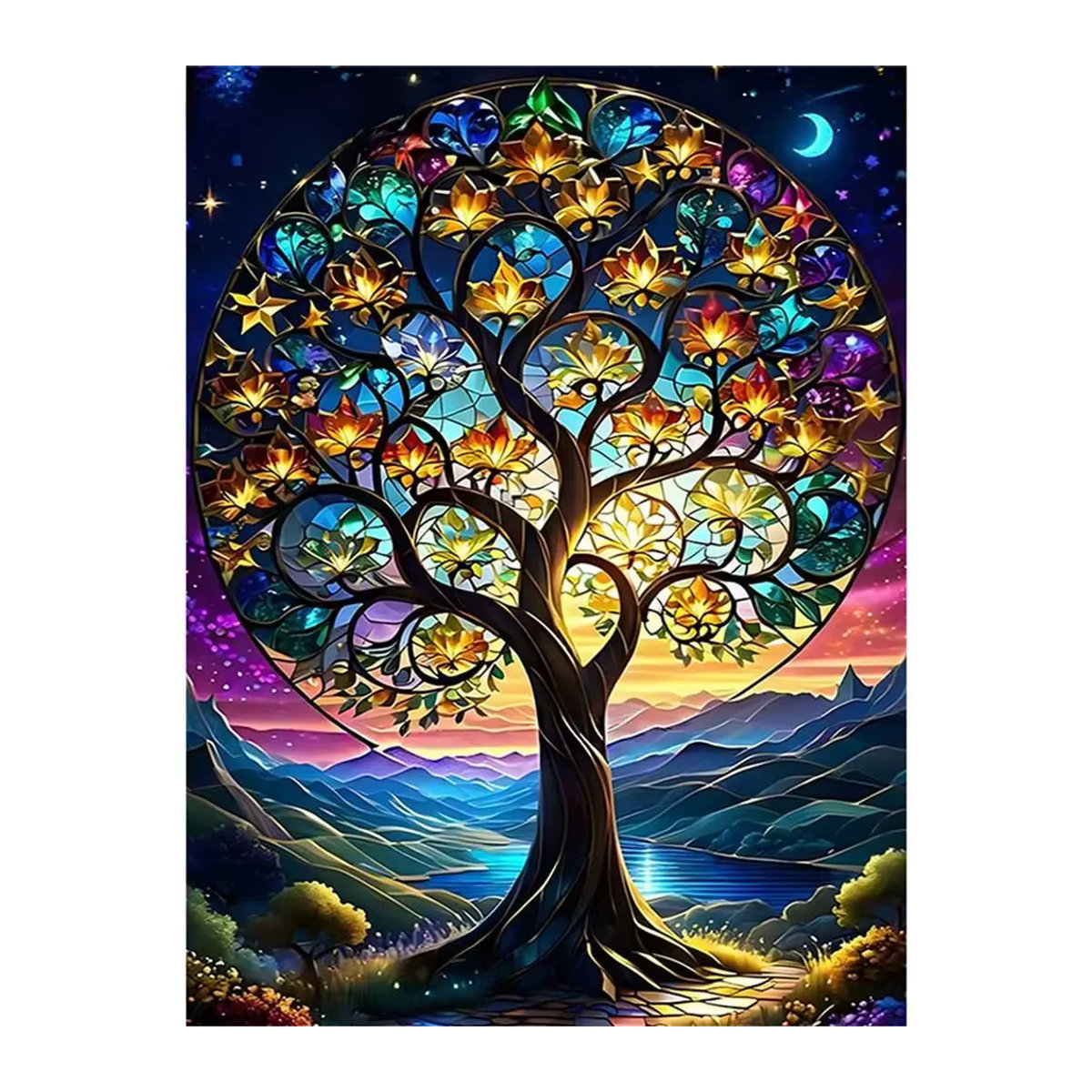 Evershine Diamond Painting Set mit Baum-Landschaftsmuster, abstrakte Mosaik-Malerei für Erwachsene und Anfänger, mehrfarbig, wandmontiert - Bild 5