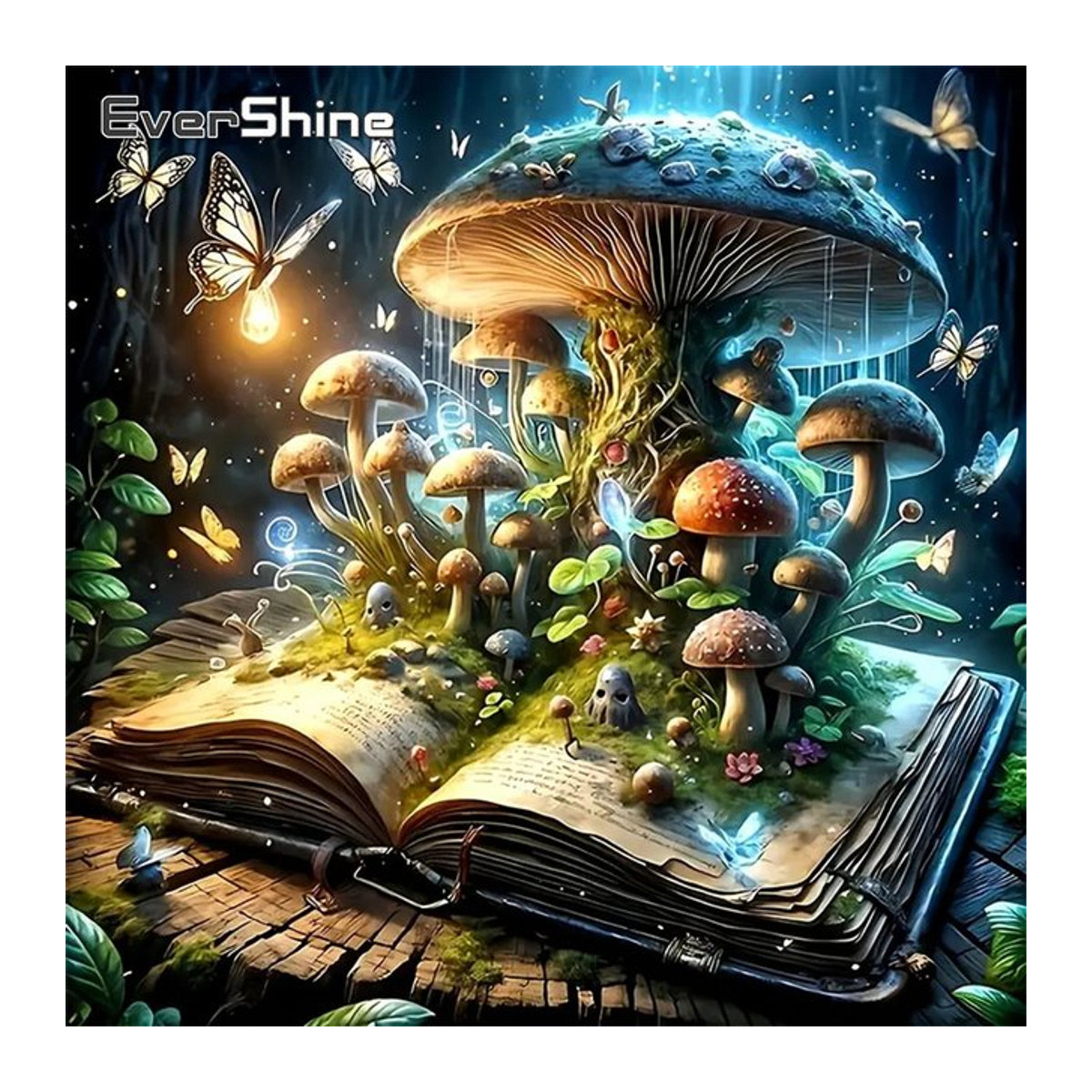 Evershine Diamond Painting Set Pilz Landschaft mit Schmetterling und floralen Elementen, Rund, Mehrfarbig - Bild 1