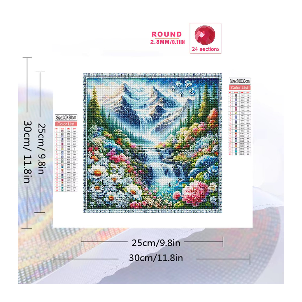 Evershine Diamond Painting Wanddeko Landschaft Wasserfall und Blumen in Mehrfarbig, Quadratisch - Bild 2