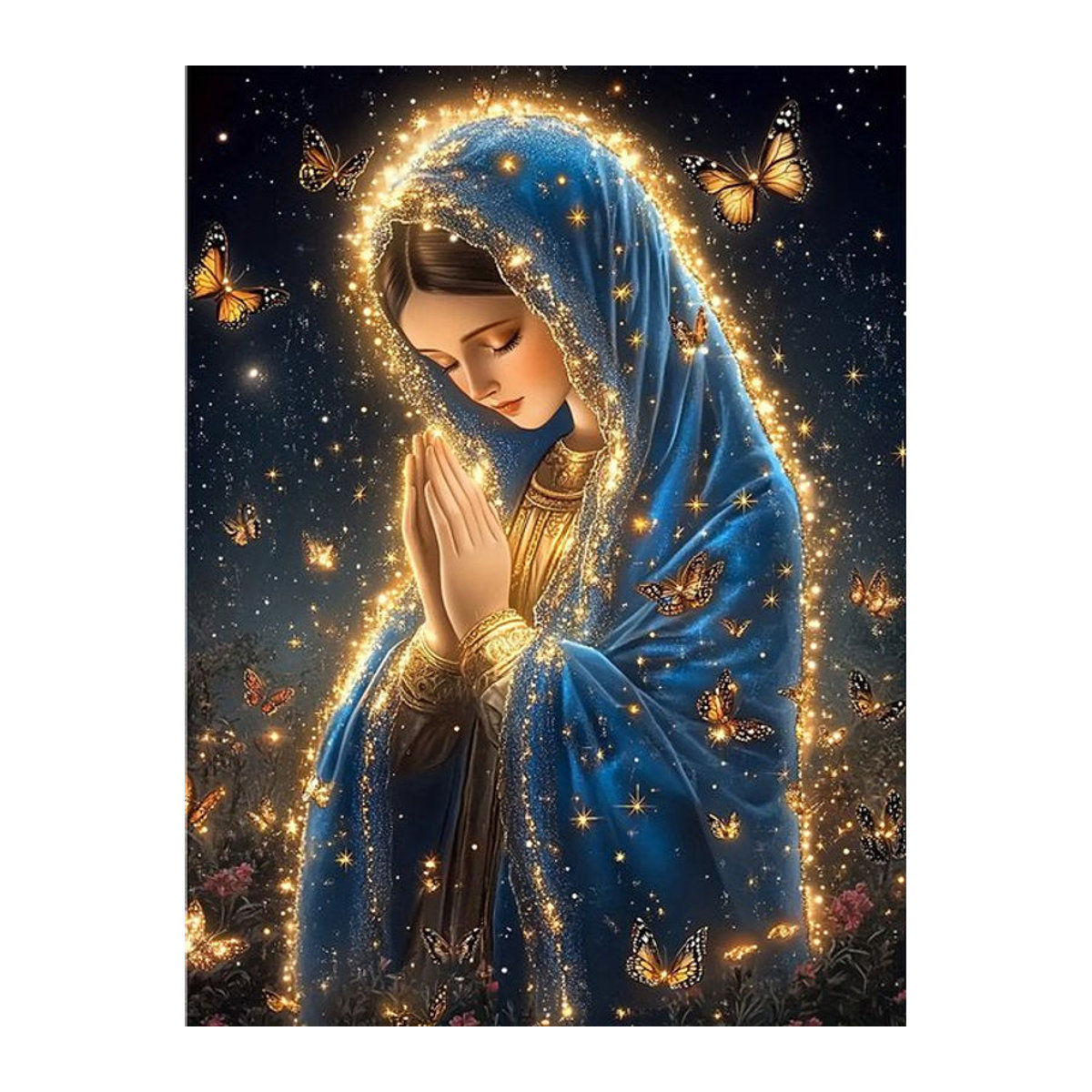 EverShine DIY 5D Diamant Malerei Jungfrau Maria Motiv in Blau, Rundes Mosaik Set für Wandmontage - Bild 1