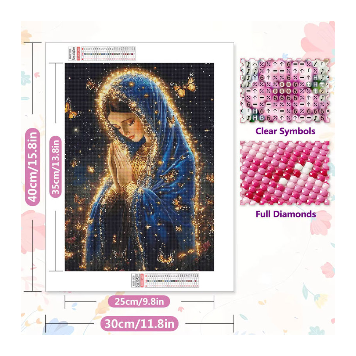 EverShine DIY 5D Diamant Malerei Jungfrau Maria Motiv in Blau, Rundes Mosaik Set für Wandmontage - Bild 2