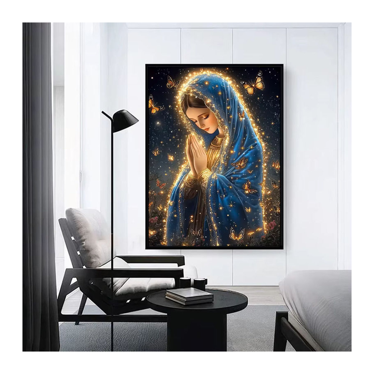 EverShine DIY 5D Diamant Malerei Jungfrau Maria Motiv in Blau, Rundes Mosaik Set für Wandmontage - Bild 3