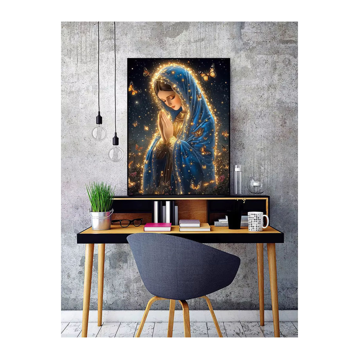EverShine DIY 5D Diamant Malerei Jungfrau Maria Motiv in Blau, Rundes Mosaik Set für Wandmontage - Bild 4
